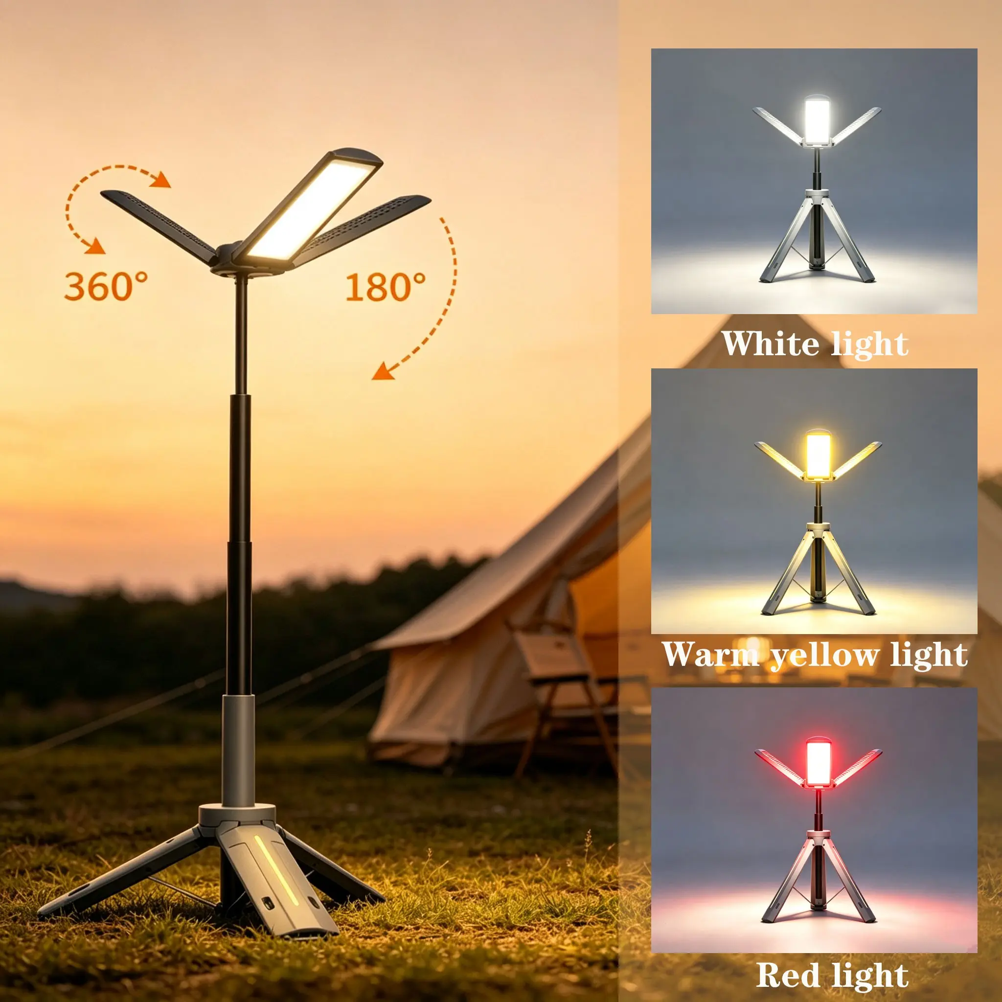 Rechargeable 8000mah Camping Light, Adjustable Tripod Stand, 360° Rotation, 1000 Lumens, Wireless Work & Emergency Lamp, Outdoor Survival Gear