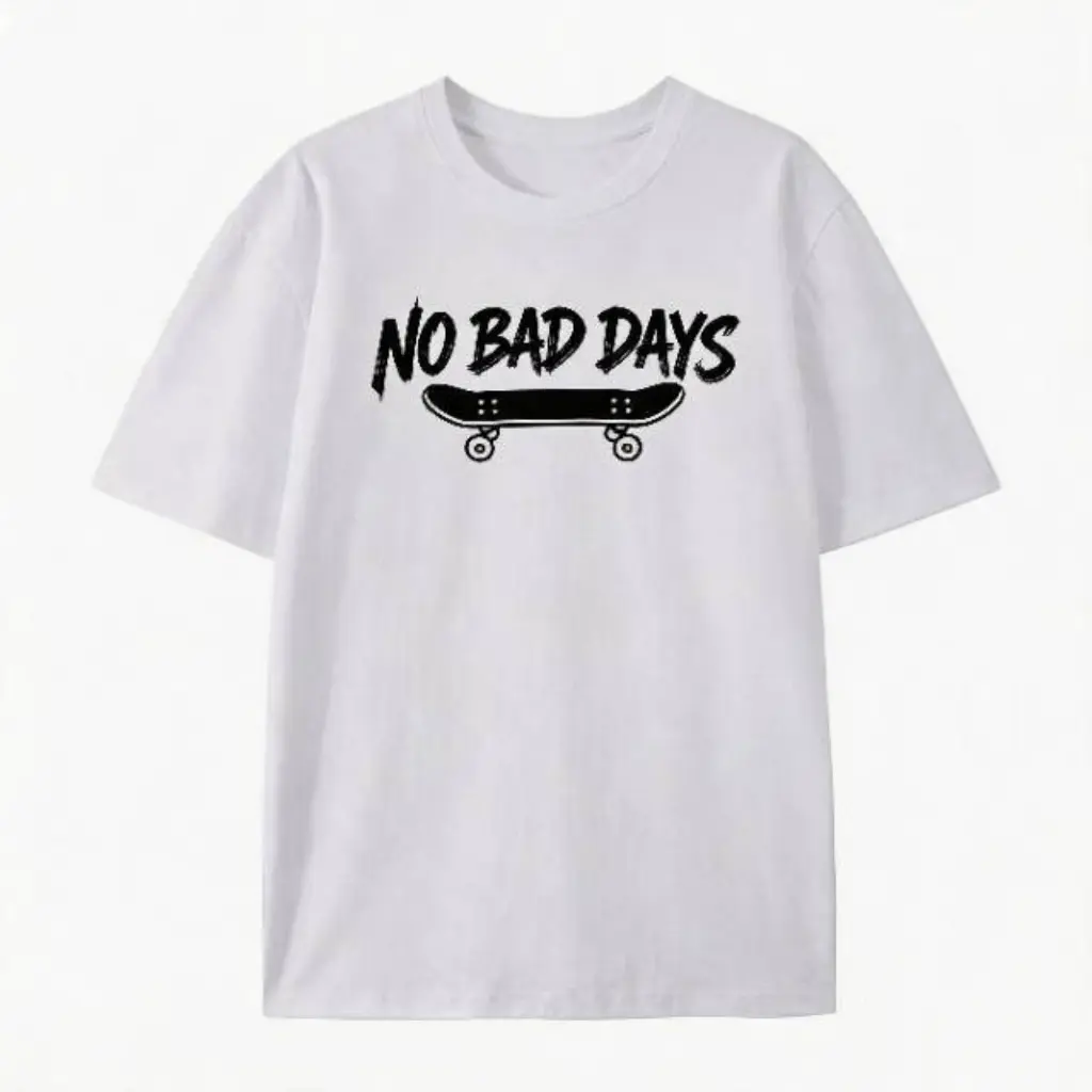 Men's Oversized Round Neck Short-Sleeve Cotton T-Shirt - No Bad Days Skateboard Graphic, Casual Menswear Top, Streetwear Outfit, Comfortable Gift for Skaters