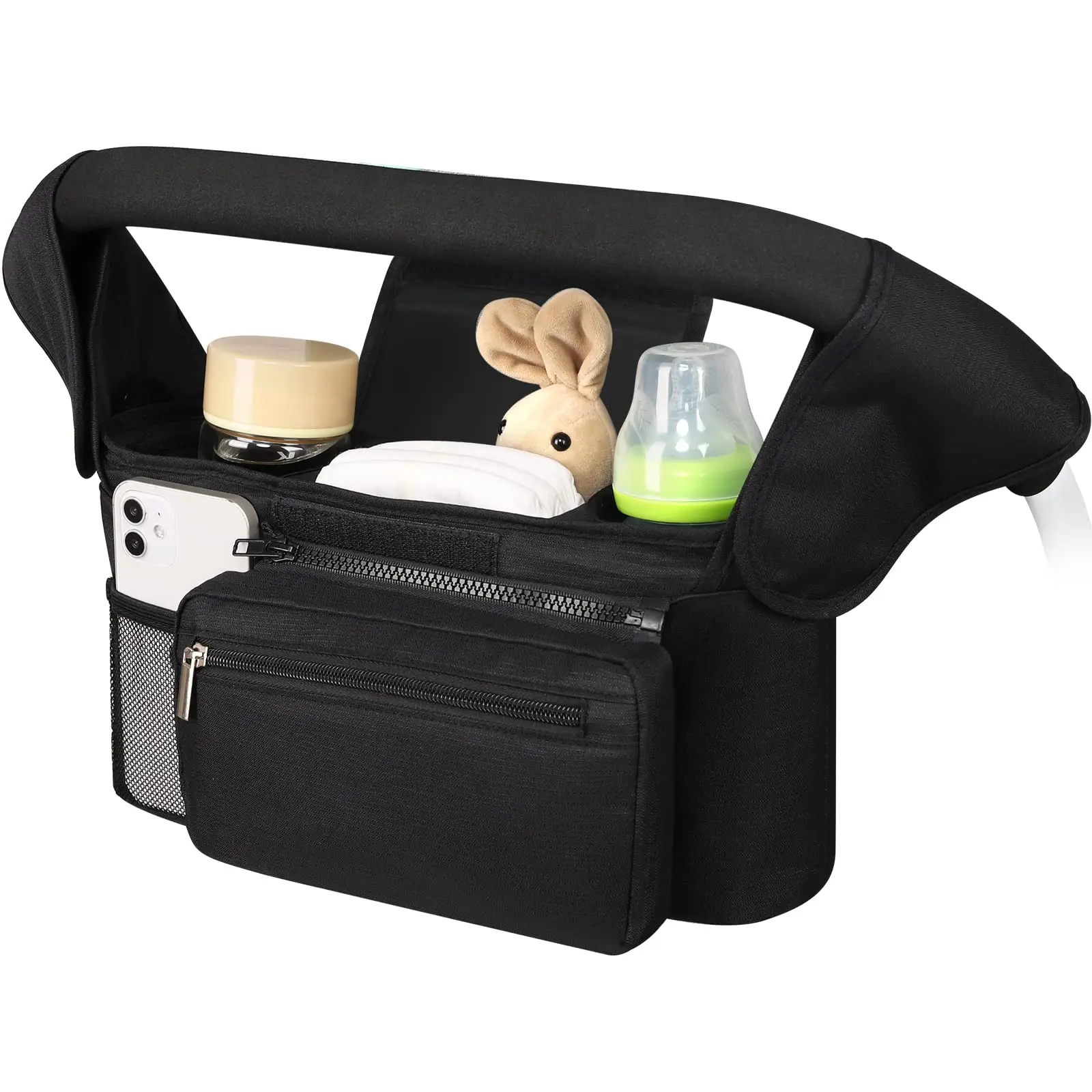 GMOX Universal Stroller Organizer Bag, Large Capacity Stroller Caddy with Insulated Cup Holders & Multi Pockets, Detachable Shoulder Strap Diaper Bag for Baby Stroller Travel Daily Use