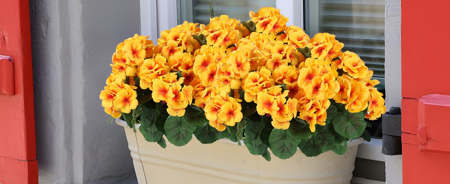 8 Pcs Artificial Geranium Flowers for Outdoors Geranium Silk Red Flower Outdoor UV Resistant Garden Plants Faux Flowers for Christmas Home Kitchen Table Centerpieces Decor