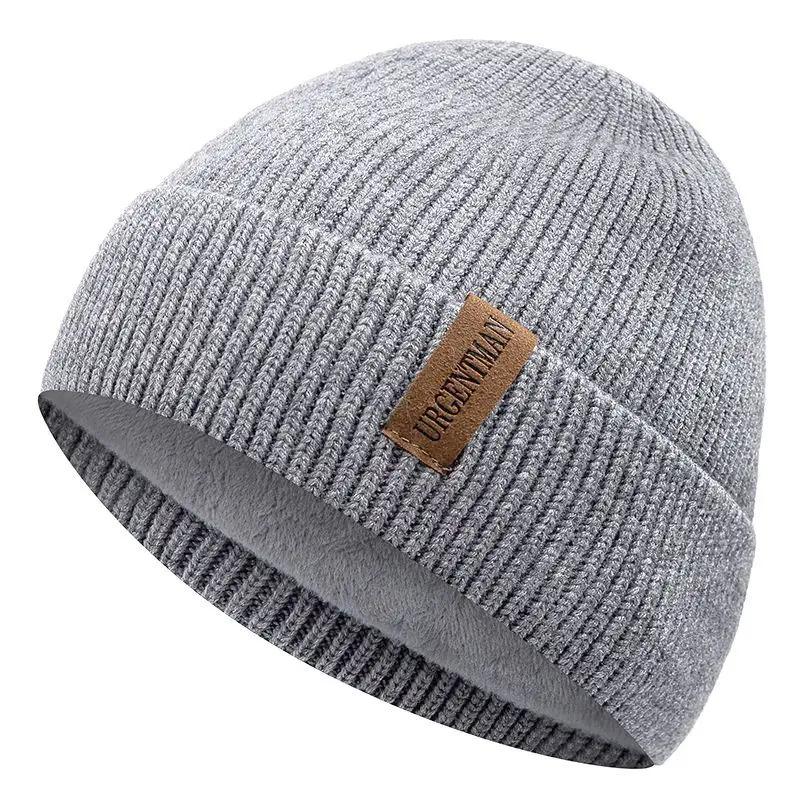 Unisex Letter Label Chic Winter Warm Hat Stylish Fleece Cozy Beanie Hat For Men Women Outdoor Thicken Ski Sports Knitted Hat