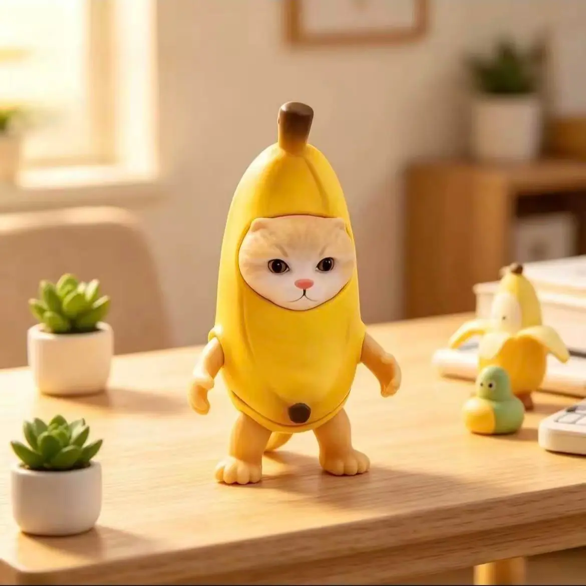 Handmade Doll Bababobo Cat Banana Model, Cute Kawaii Figure, Perfect Gift, Unique Collectible Figure, Ideal for Animal Lovers, High-Quality Craftsmanship