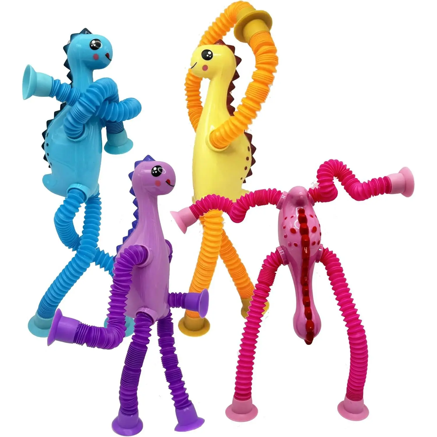 Telescopic Suction Cup Toy, Pop Tube Sensory Fidget Toys  Autism, Airplane Travel Essentials, Educational Fidget Toys, Great Idea  Boys and Girls (4pc Dinosaur) kids gear