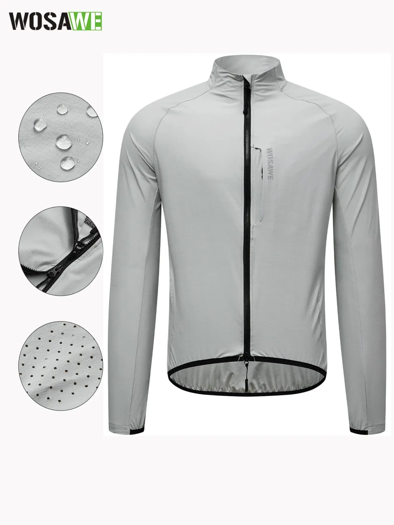 WOSAWE Lightweight Windproof Cycling Jacket with YKK Dual Zipper Water-Repellent Reflective Windbreaker Athletic Outerwear for Running Commuting