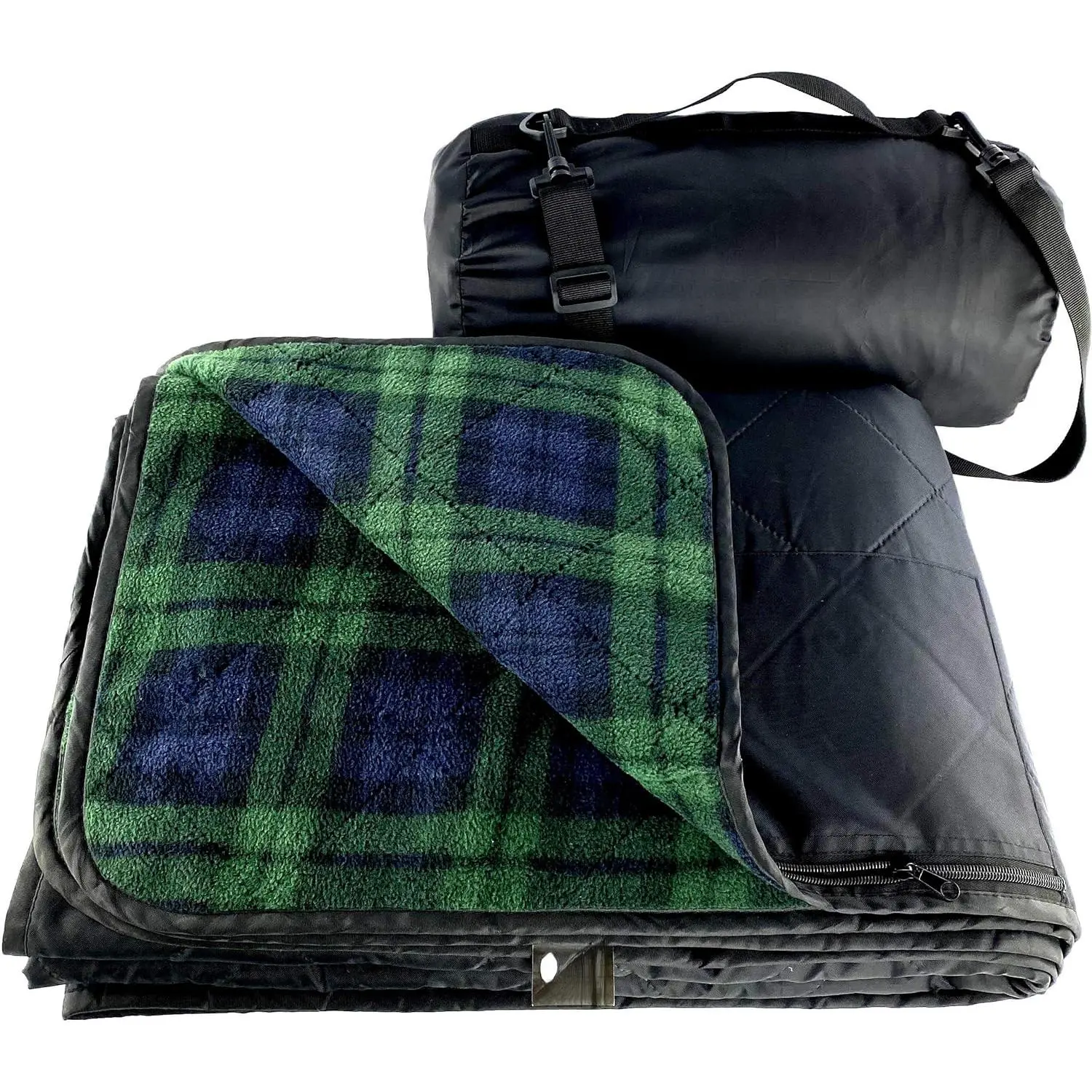 Quilted Pattern 350 GSM Extra-Thick Fleece-Sherpa Stadium Blanket - Large, Waterproof, Windproof for Stadium Use, Camping, Hiking Sleeping Gear