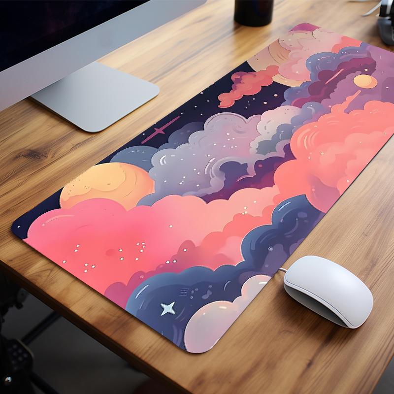 Creative Colorful Clouds Pattern Mouse Pad, Large Gaming Mouse Pad, Gaming Desk Accessory, Office Desk Accessories, Non-slip Rubber Base Stitched Edge Keyboard Pad For Desk Laptop Desktop, Computer Accessories