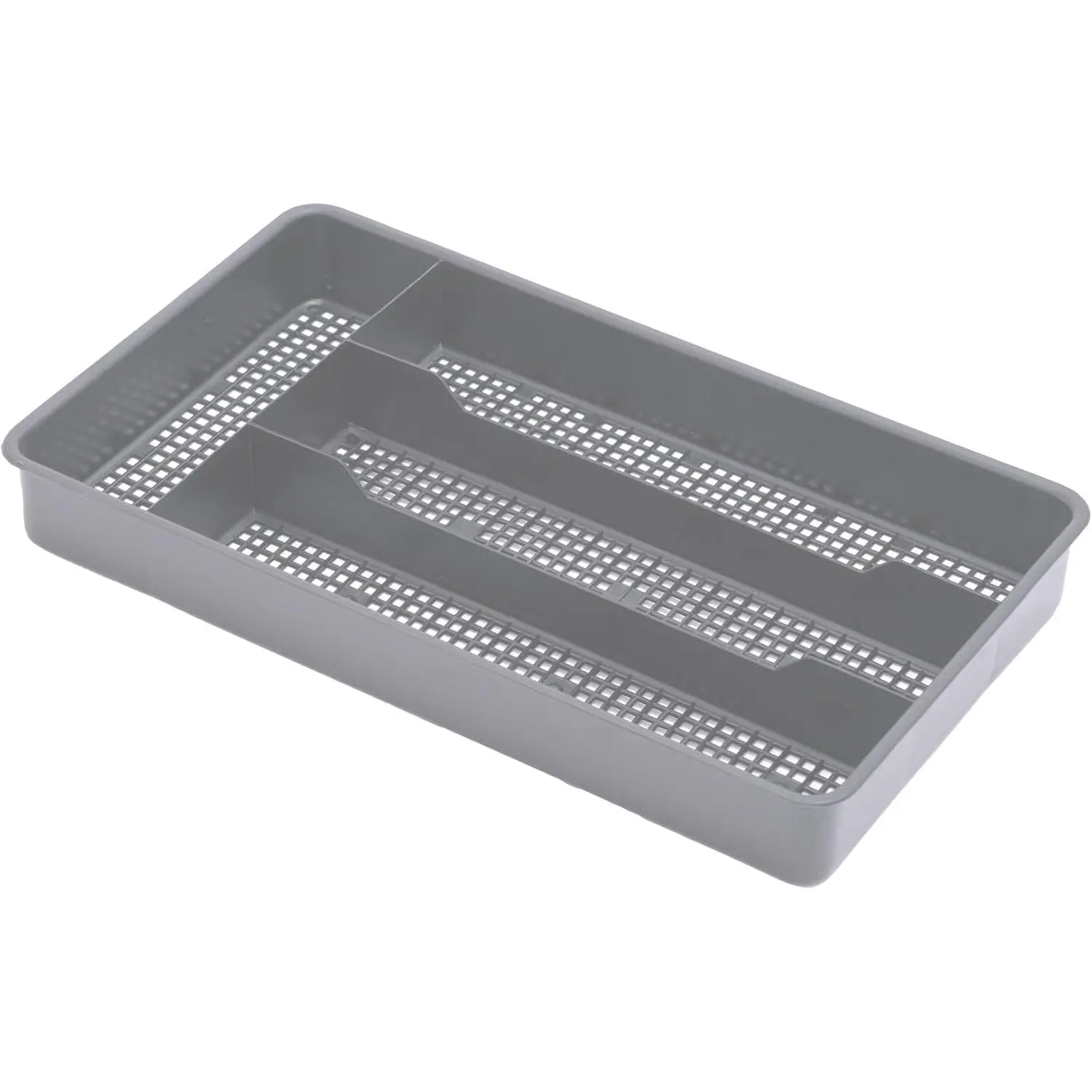 Industries Small Utensil Silverware Kitchen Drawer Organizer, Grey | Keeps forks, spoons and flatware neatly separated, Compact fit for shallow drawers,  for RVs, campers or everyday use