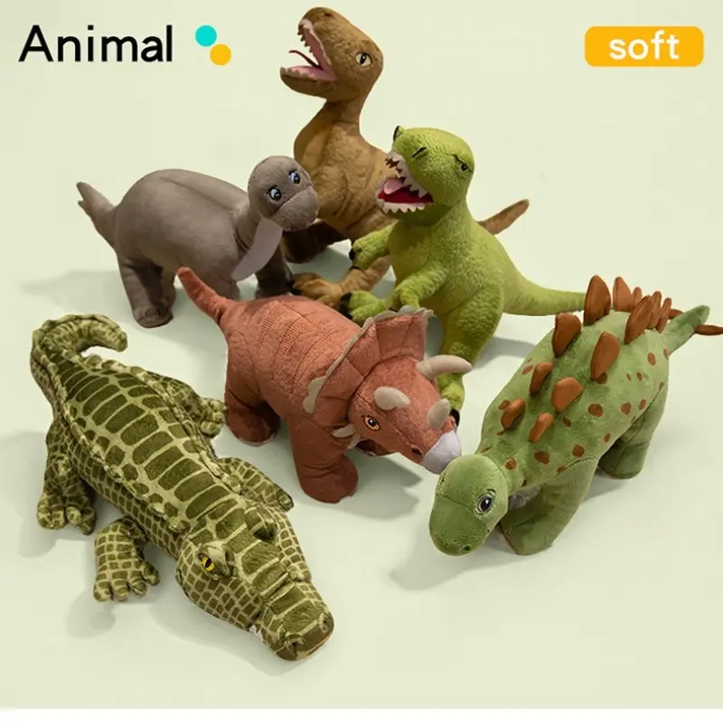 Realistic Dinosaur Plush Toys, Soft Huggable Stegosaurus Triceratops Velociraptor Tyrannosaurus Rex Dolls, Dinosaur Park Decorative Ornaments, Soft Cuddly Gift