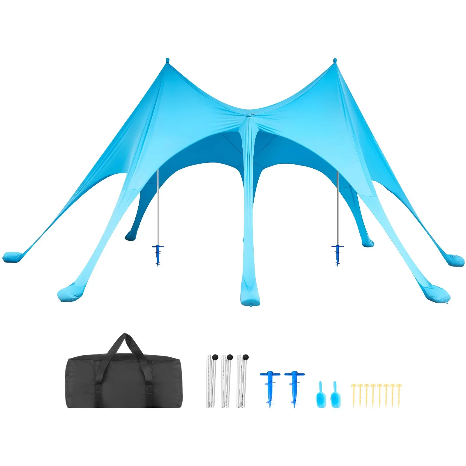 VEVOR Pop Up Beach Tent Sun Shelter Kit, UPF50+ Sun Protection, 9.2ft Tall, 20x13 ft Lycra Fabric, Wind-Resistant Windproof, with Sandbags, Stability Poles, Sand Shovels, Breathable Portable Outdoor Shelter for Family Outings