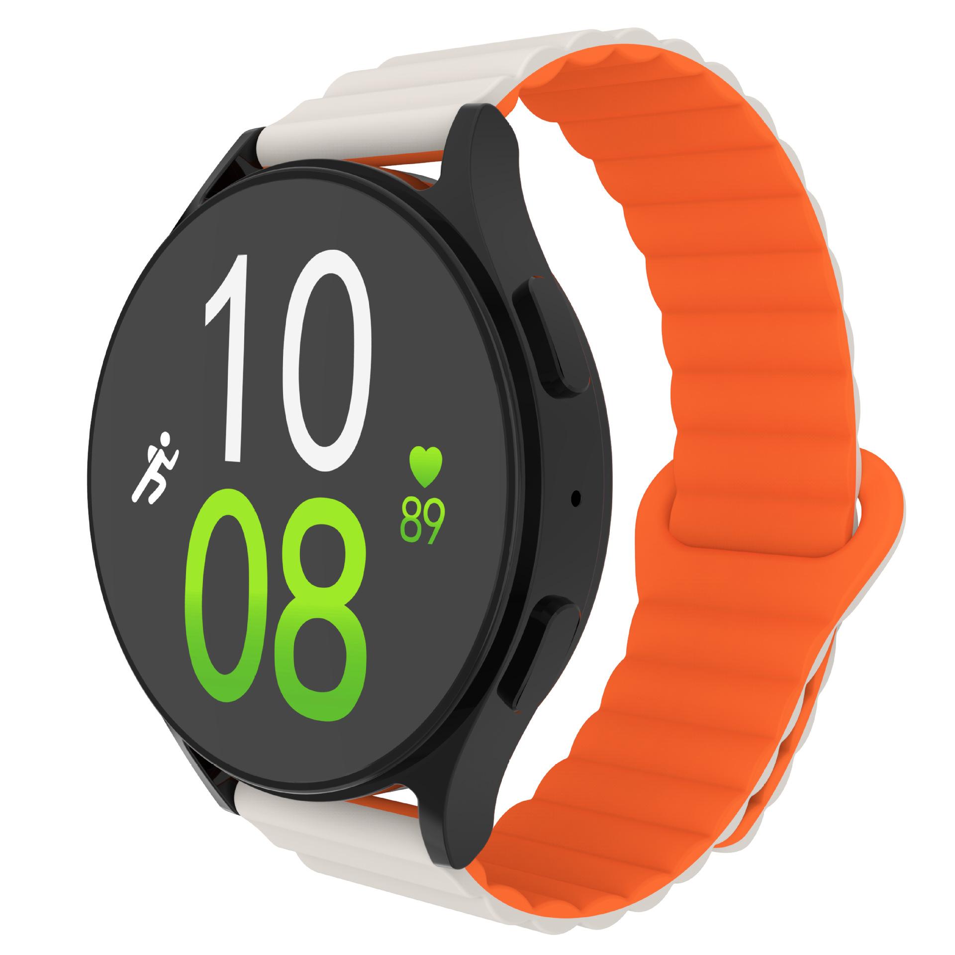 Universal 20/22mm Two-Tone Silicone Watch Band with Magnetic Loop Closure — Compatible with Samsung & Huawei Watch Series