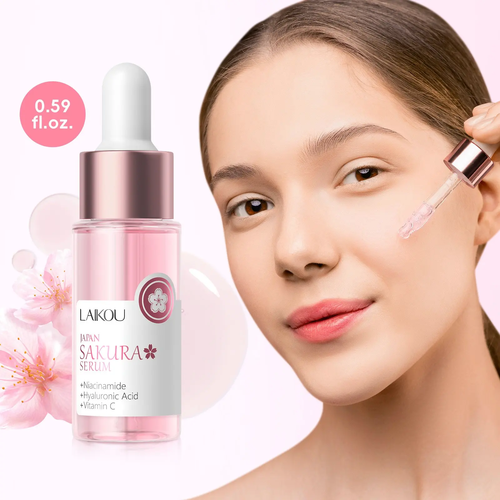 Japanese Cherry Blossom Essence 17ML, Hydrating Serum with Sakura Extract, Rice Bran Ferment, Hyaluronic Acid, Lightweight, Travel-Friendly