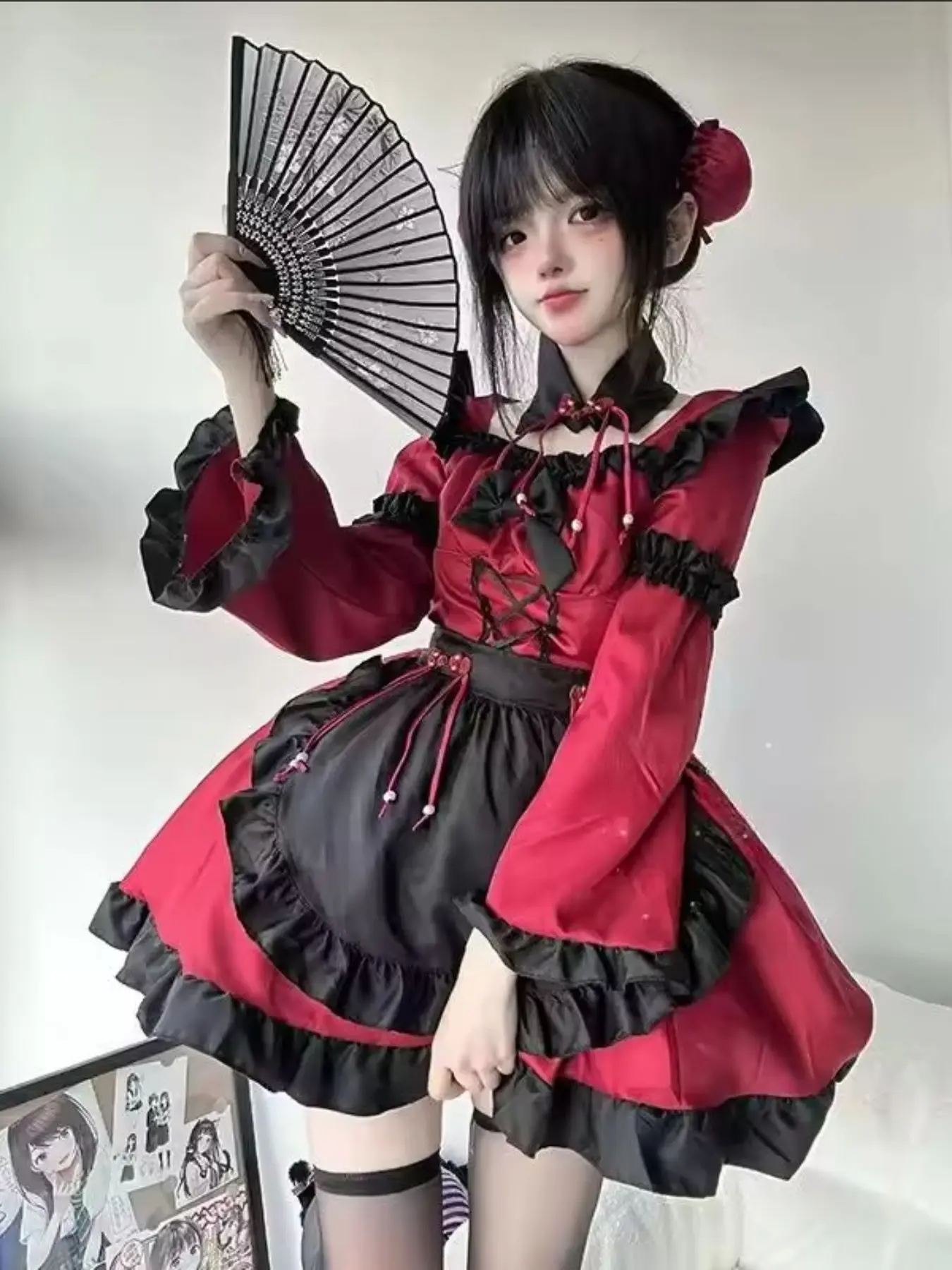 New Original Gothic Little Devil Lolita Maid Dress, Anime Cosplay Costume, Plus Size, All Seasons, Cartoon Pattern, Fitted Dress