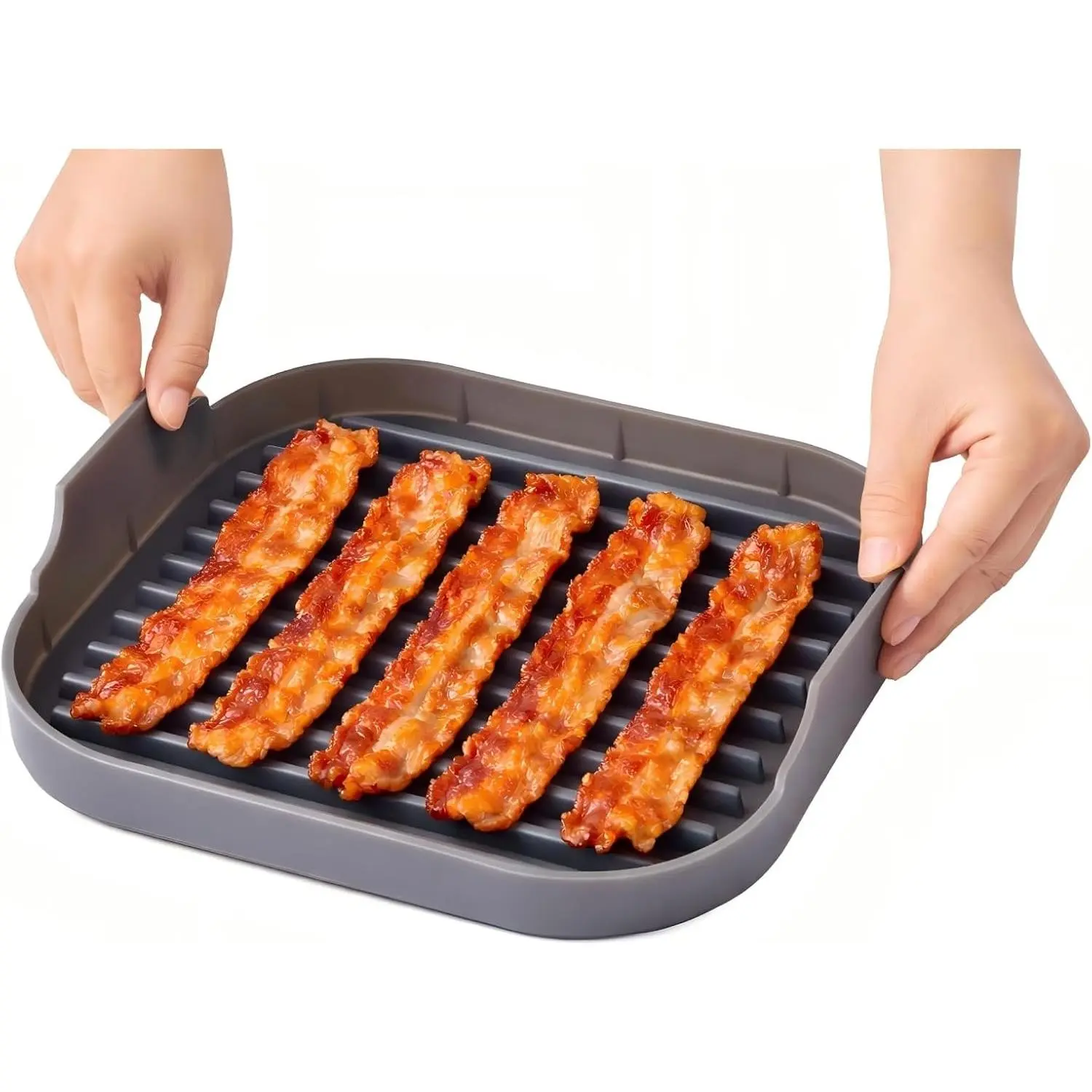 JILLMO 10 Inch BPA-Free Grey Silicone Microwave Bacon Cooker, Large Bacon Tray with Grease Draining Design, Dishwasher Safe for Easy Cleaning