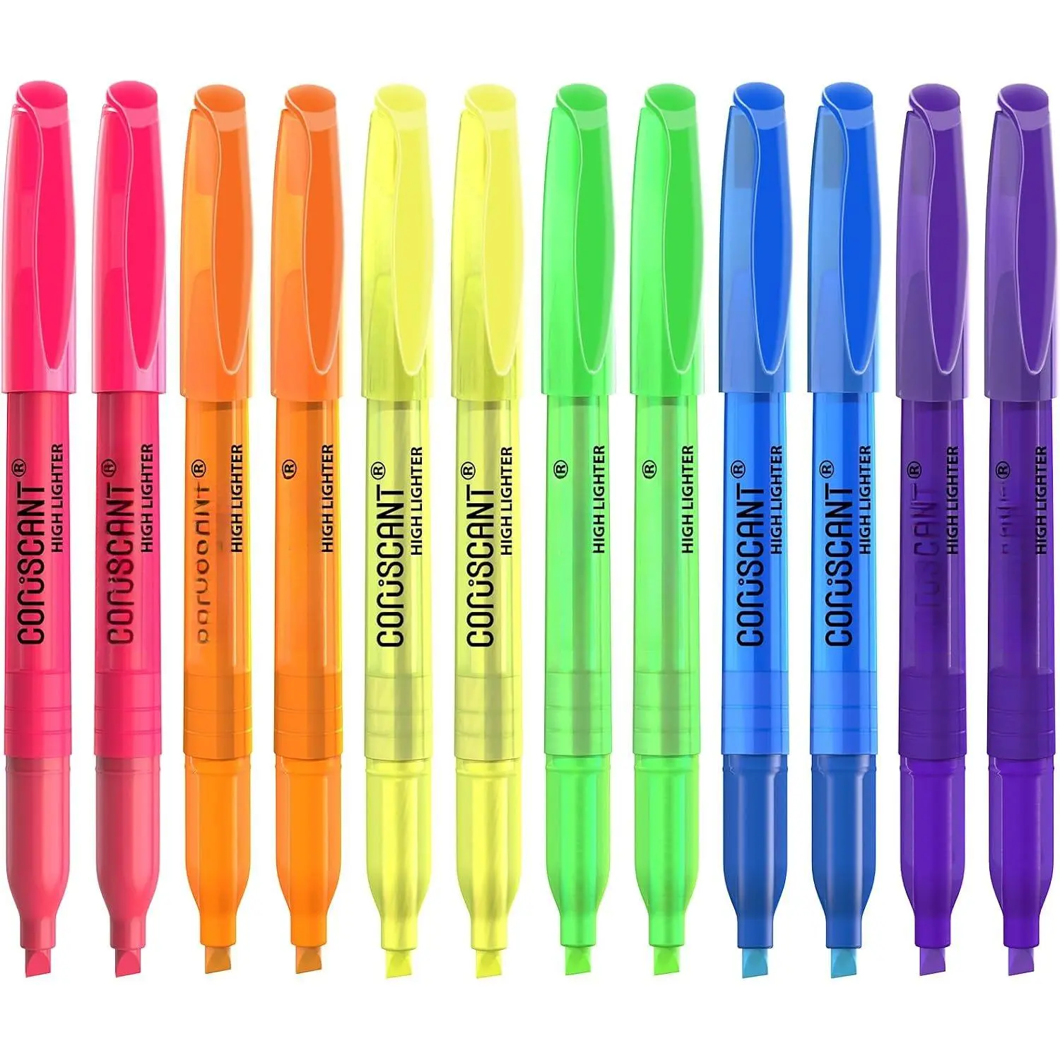 12-Pack Thickened Chisel Tip Highlighters, Transparent Visible Fluorescent Shells, Ideal for School/Office Marking (Office Stationery Writing Tool)