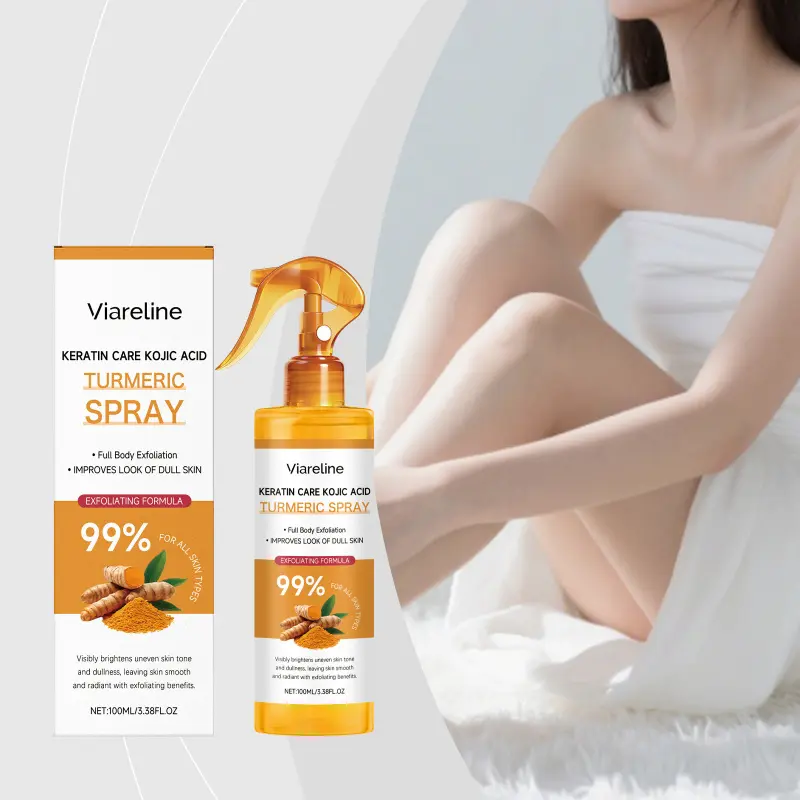 Viareline Kojic Acid Turmeric Body Exfoliating Spray, Salicylic Acid Smooth Chicken Skin, Niacinamide Brighten Dark Elbows & Knees, Light Non-Sticky Full Body Care Mist 100ml