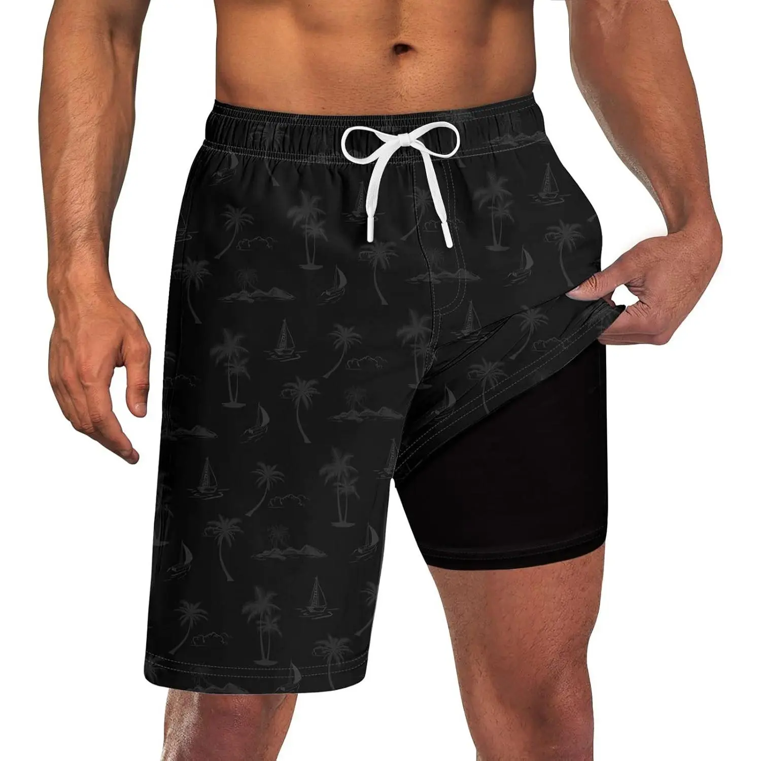 Mens Swim Trunks with Compression Liner 9'' Inseam Quick Dry Swimsuit Shorts M-3XL