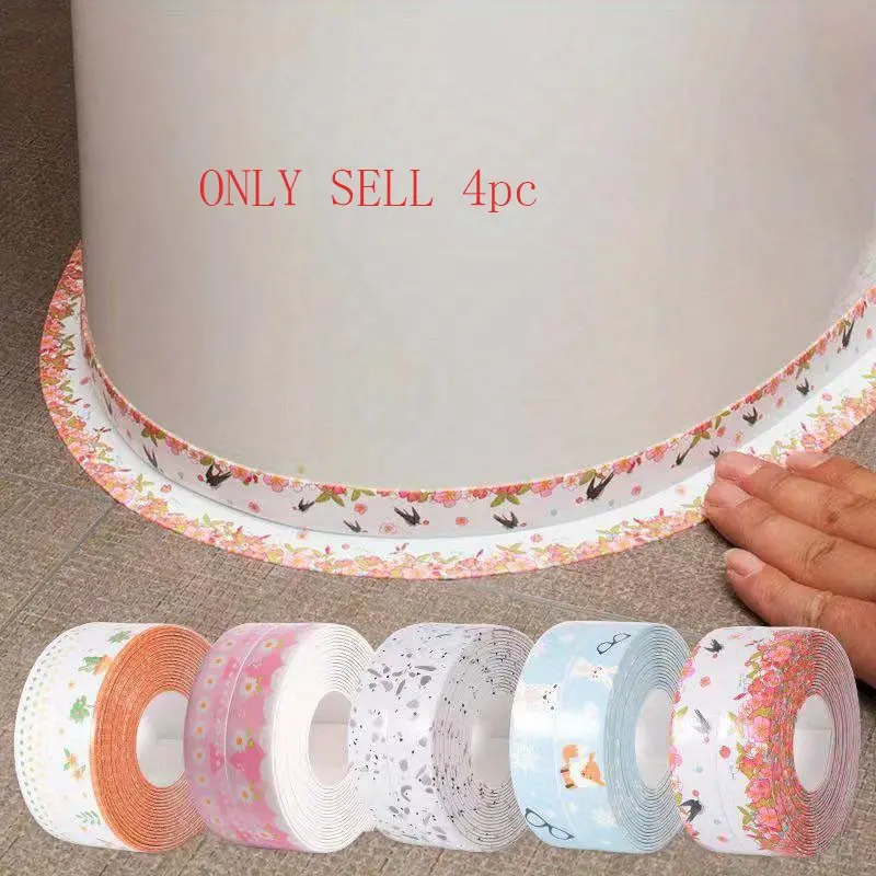 4pcs Premium Anti-Mildew Toilet Caulk Strip - Self-Adhesive Silicone Sealing Tape for Bathroom, Beautiful Seam Stickers for Aesthetic Room Decor, Easy to Clean, Mildew-Resistant, and Long-Lasting Home Decor Solution