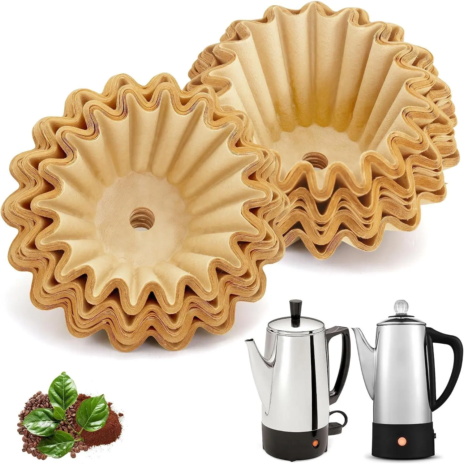 Disposable Percolator Coffee Filters for Home - Unbleached Natural Pulp, Pre-Pierced Perforated Design, Biodegradable Compostable, Effective Filtration Paper, Easy-Cleaning Bulk Pack (200 Pcs) Compatible with 6-Cup, Presto Percolator Baskets