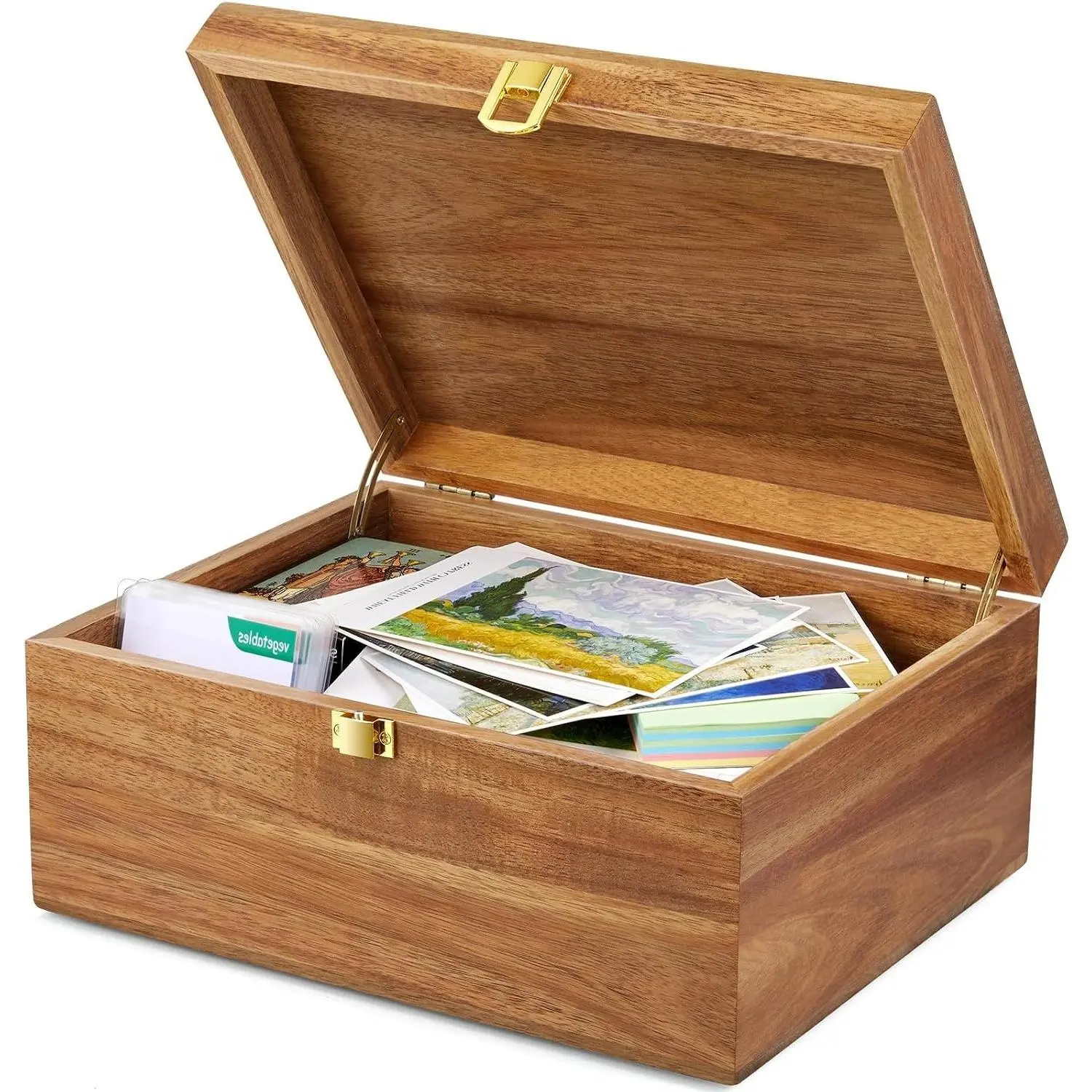 Large Acacia Wooden Keepsake Memory Box with Hinged Lid for Crafts and Photo StorageGift