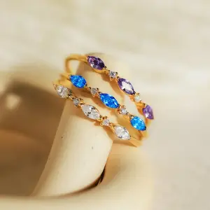 Dainty Multi-Color CZ Birthstone Rings, Stackable Sterling Silver Gemstone Jewelry, Month-Themed Gifts for Her