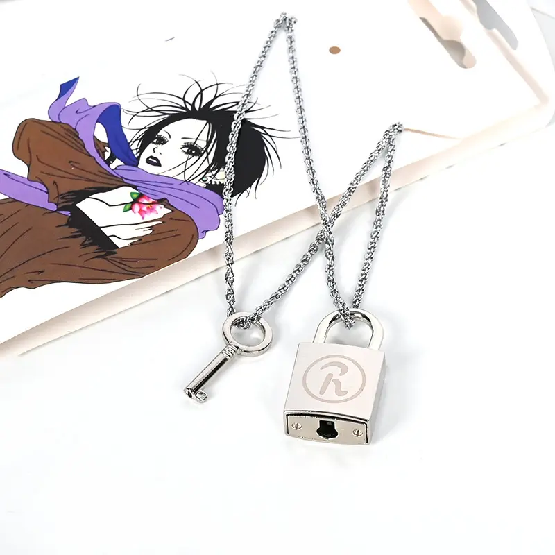 Anime NANA Couple Lock Necklace, Oosaki Nana & Ren Honjo Openable Lock Pendant Jewelry