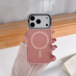 Magnetic Cooling Mesh Phone Case with Invisible Lens Stand & Honeycomb Design, Compatible with IP 17 Pro Max, 16, 15, 14, 13