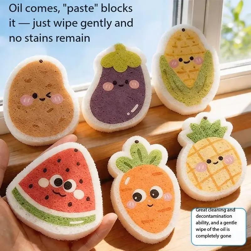 Wood Pulp Cotton Dish Sponge, Absorbent Cleaning Brush, Ideal for Home Cleaning Tasks, Cute Compressed Dish Cloth, Kitchen Scrubber