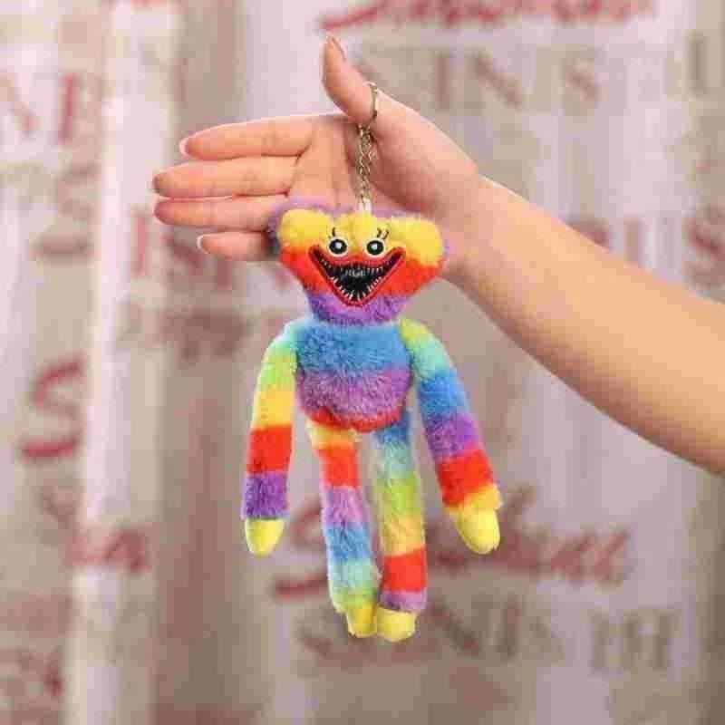 20CM Rainbow Huggy Wuggy Plush Keychain Soft Stuffed Monster Doll Creative Key Ring Party Favor Gift for Kids