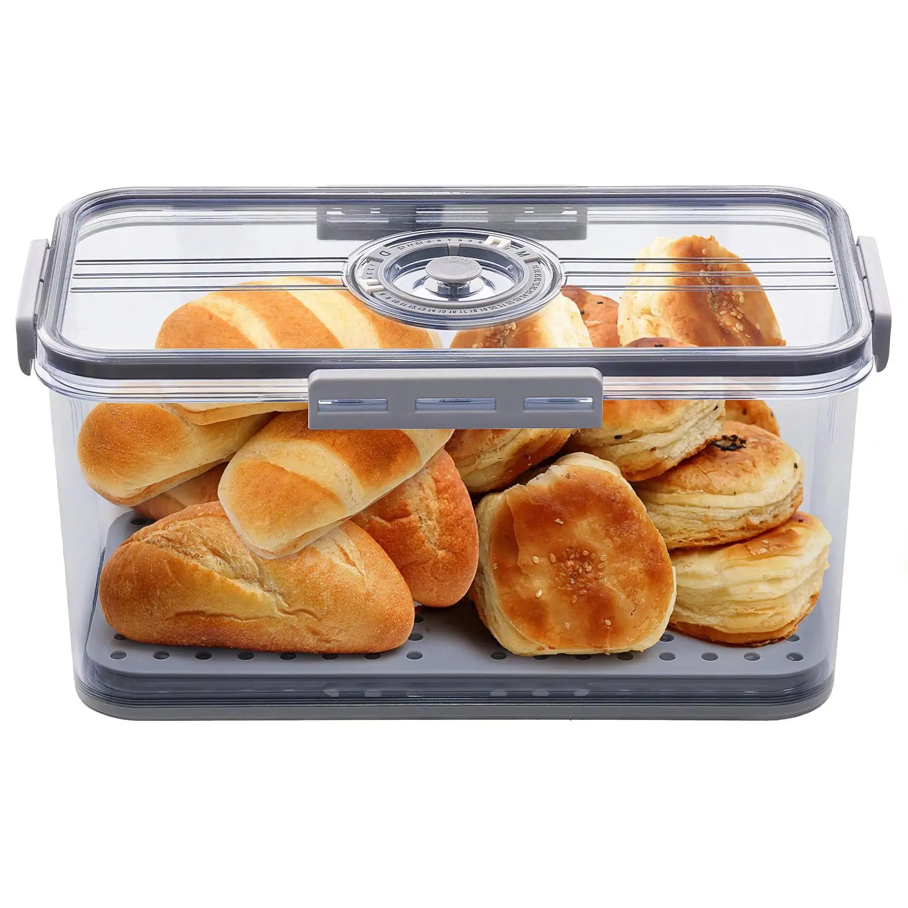 Kitchen countertop sealed bread box, sealed breadbox with lid, time record, bread container for storinghomemade bread, toast, bagels, cookies and donuts,kitchen chef storage food