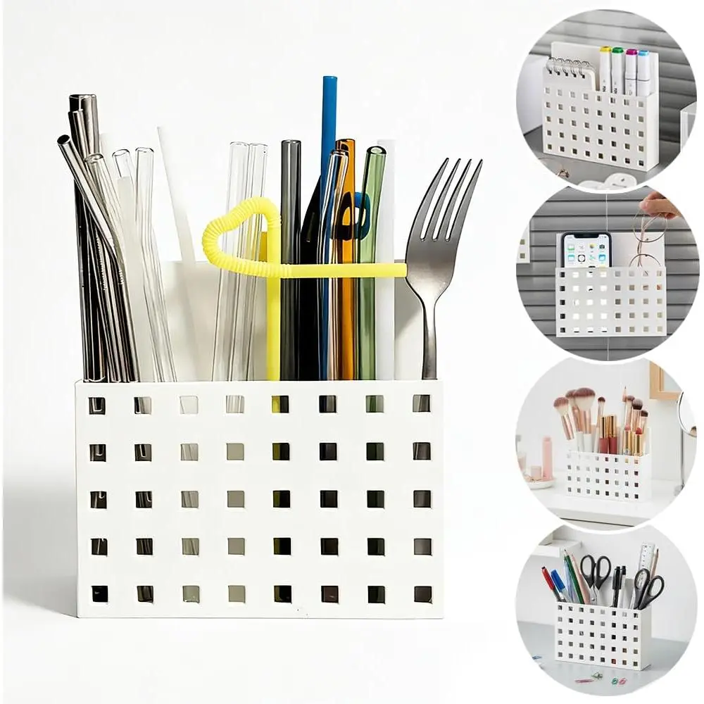 Straw Holder for Cabinet Door Organizer,with Multi-functional   & Adhesive,small Straw Organizer Kitchen Cabinet Storage Basket for Fridge Counter Cupboard Makeup Brush Stationery