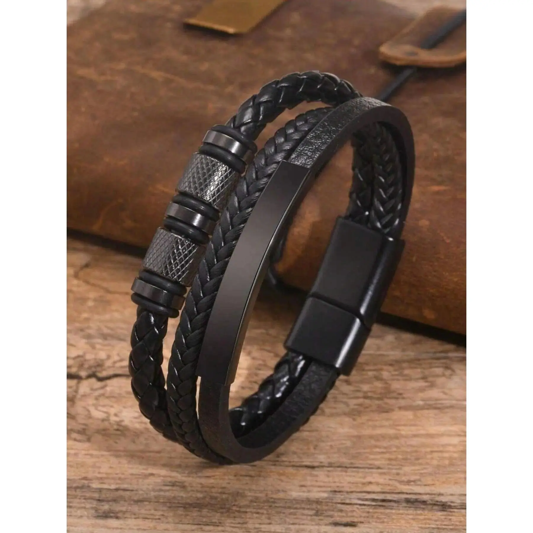 Men's Braided PVC Leather Business Bracelet - Adjustable Wristband, Exquisite Trendy Male Fashion Jewelry, Versatile Birthday Gift for Boyfriend, Exquisite Trendy Bracelet, Men's Jewelry