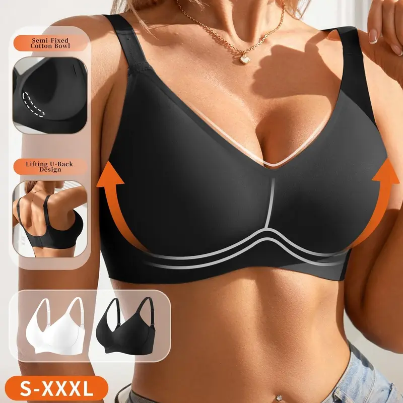 Jelly Bra for Women, Deep V Neckline, Wireless Design, Adjustable, Seamless Comfort, Lined Inner Layer, Soft and Cozy Daily Wear Bra