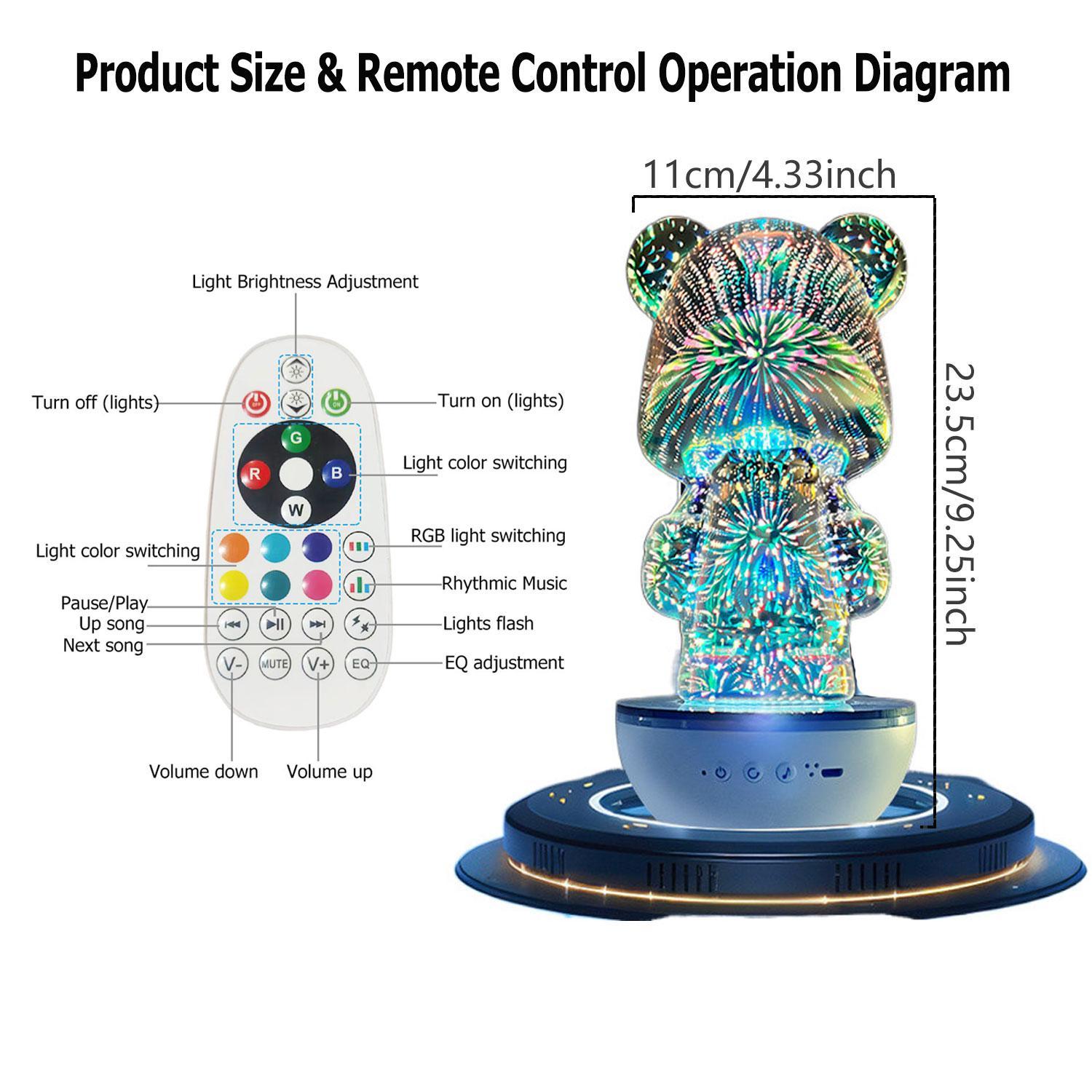 Bear Design Multifunctional Wireless Speaker, USB Rechargeable Portable Speaker with RGB Light Effect, Mini Speaker with 360° Rotation, Suitable for Bedroom Night Lights