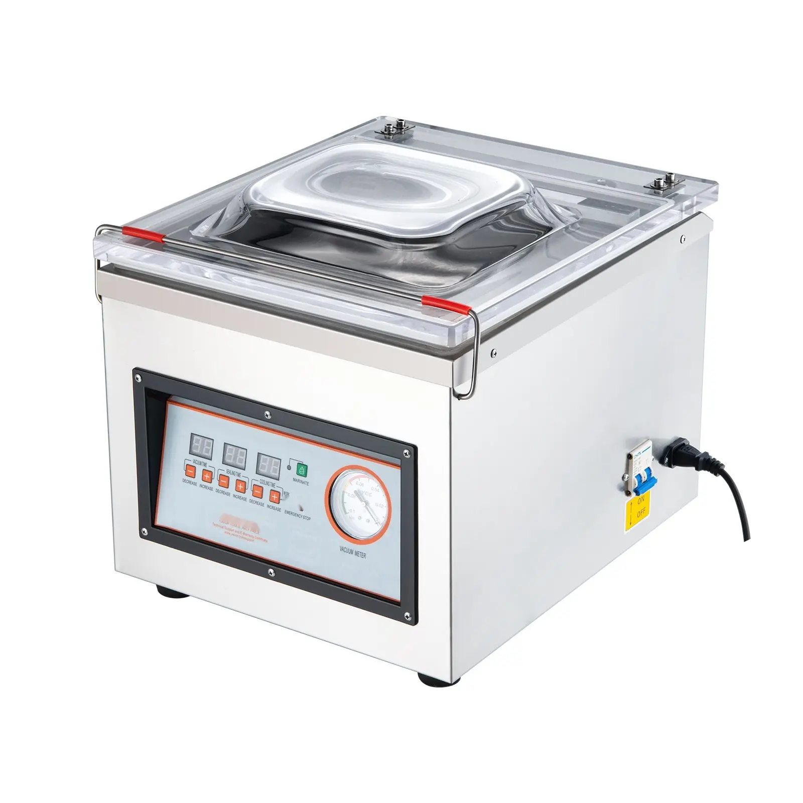 Industrial-Grade Stainless Steel Chamber Sealer DZ-260C, 110V 1700W Food Sealing Machine (355x340mm Chamber, 14x13.4x2.8 in, 2 Heating Wires) with Emergency Stop, Vacuum Sealer Bags, 1 Vacuum Pump Oil Bottle, 1 Filling Plate for Home & Commercial Use