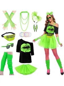 Vintage 80s and 90s Neon Women's Suits, Women's Themed Party Tutu T-shirts, Headbands, Earrings, Fanny Packs, Full Orgy, Dance Performance Costumes