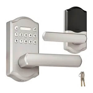 Keyless Entry Door Lock With Handle, Electronic Lever Door Handle With Keypad And Backlit Keypad, Programmable User Codes, Keyed Entry Option, Auto Locking, Anti-Peeking Password, Front Door Security Lock, Satin Nickel