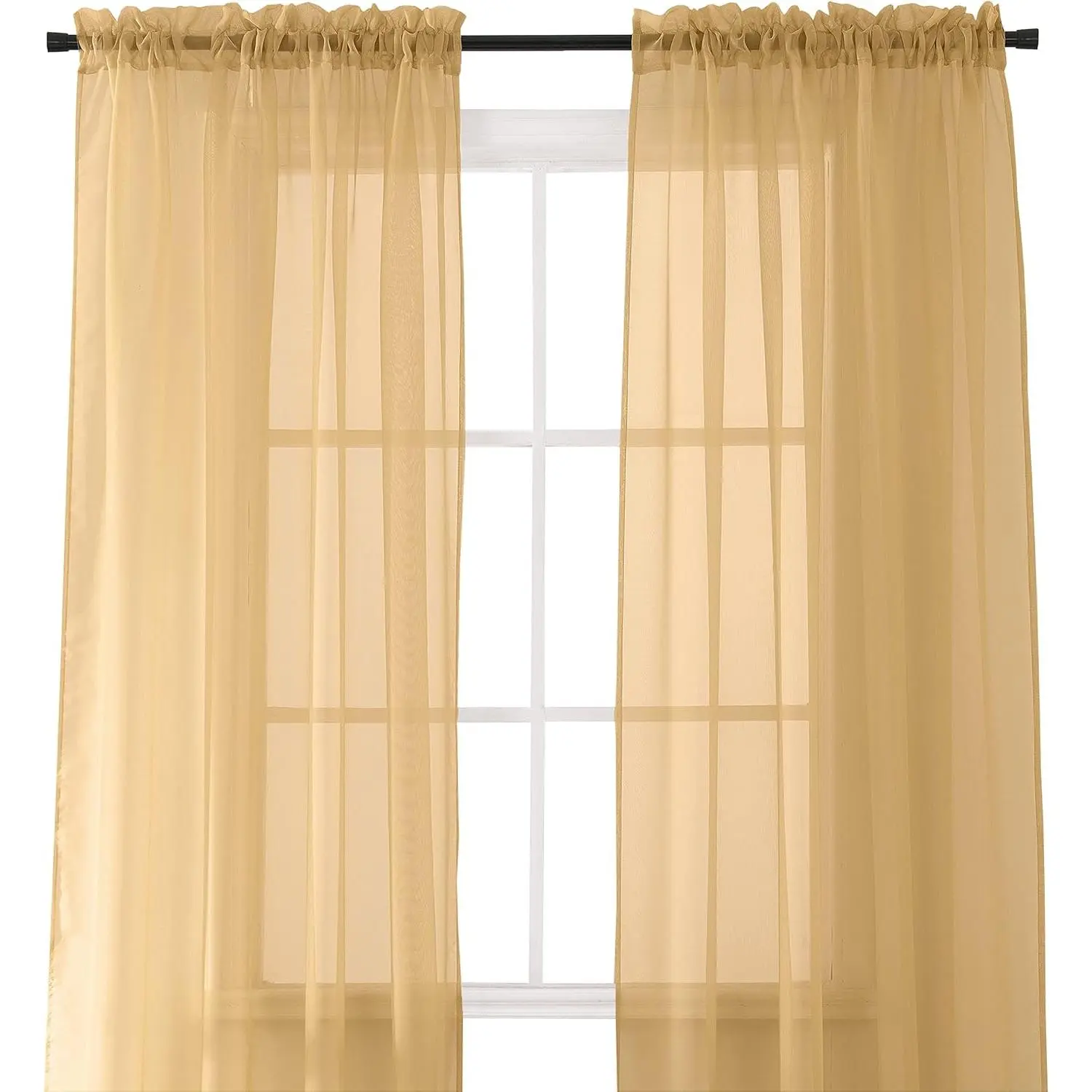 Elegant 2-Piece Sheer Panel with 2inch Rod - Window Curtains 40-inch Width X 84-inch Length, Tan