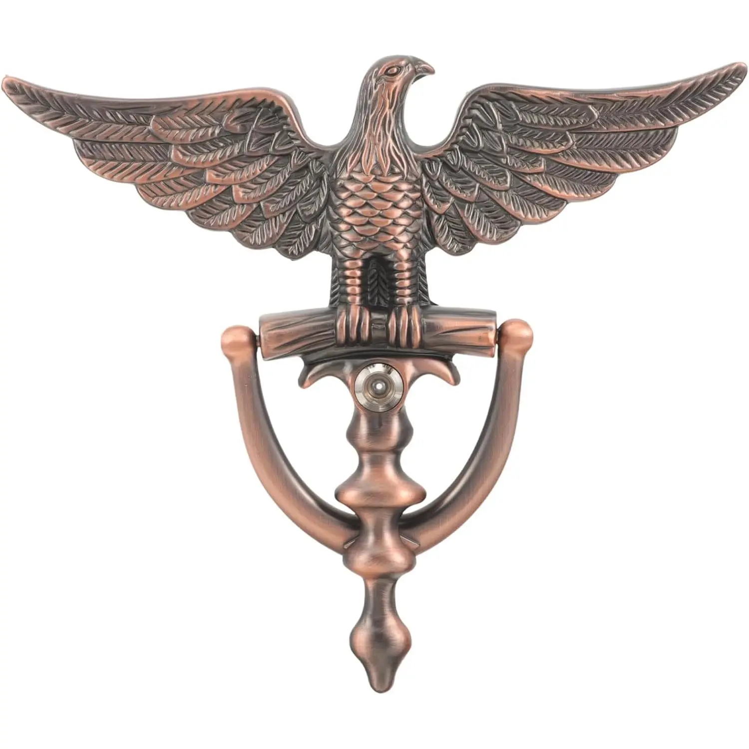 Eagle-head door knocker with peephole, zinc alloy front door decorative security knocker