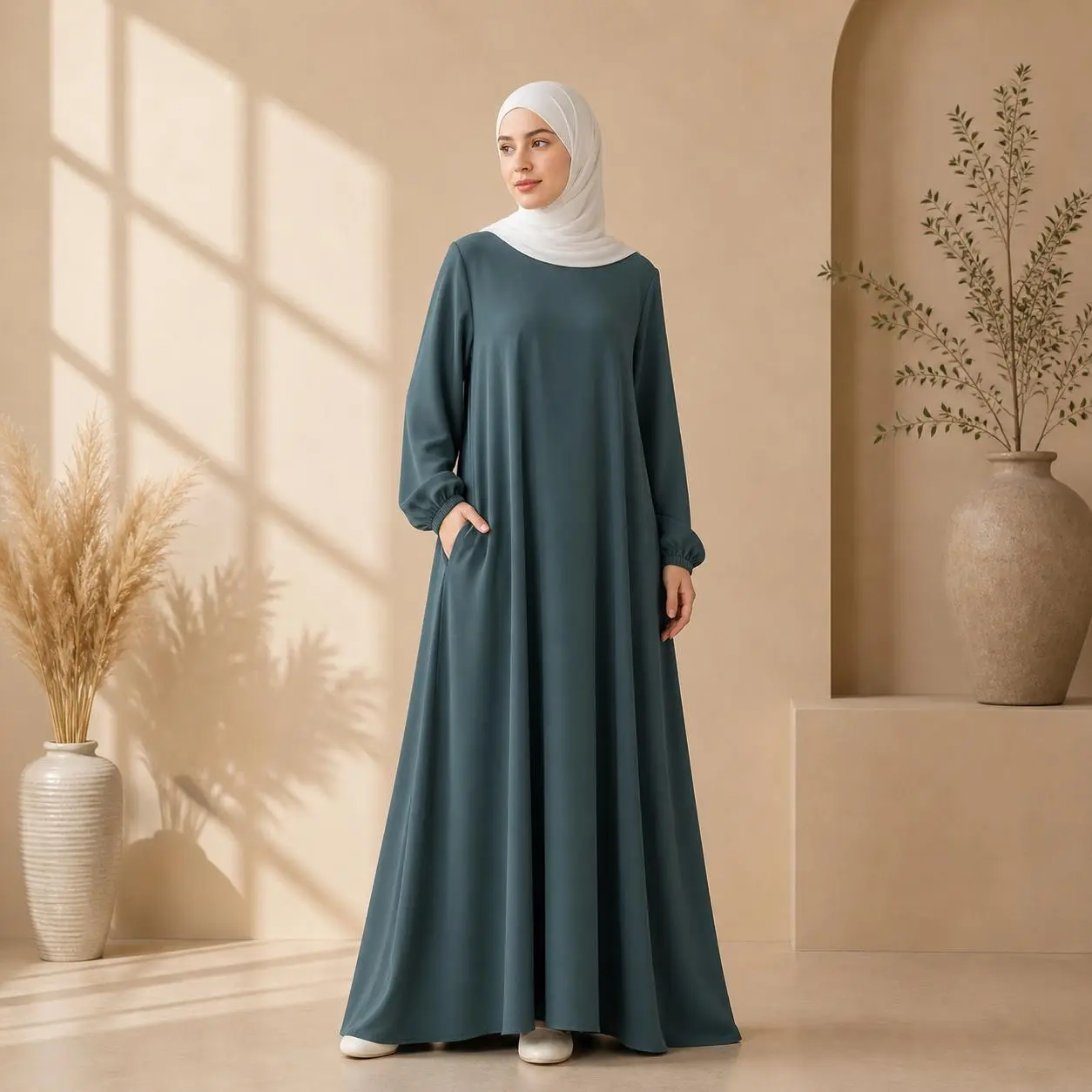 Everyday Abaya with Pockets Umbrella Cut Silhouette Modest Dress (MA113)