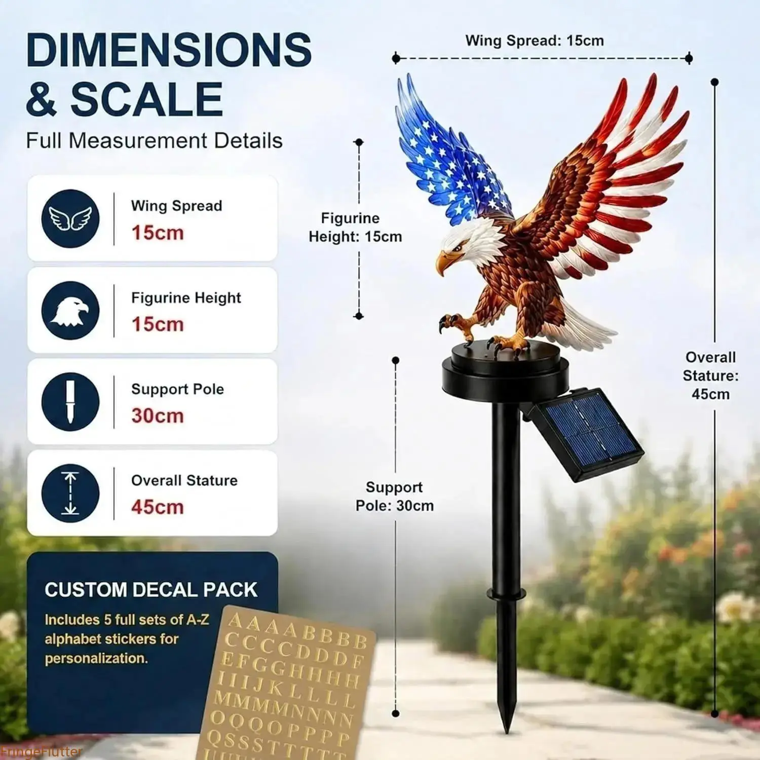 America 250 Solar Eagle Garden Stake Light, Waterproof LED Patriotic Yard Decor, 4th of July Memorial Day Outdoor Statue Gift (Water Resistant for Outdoor Use)