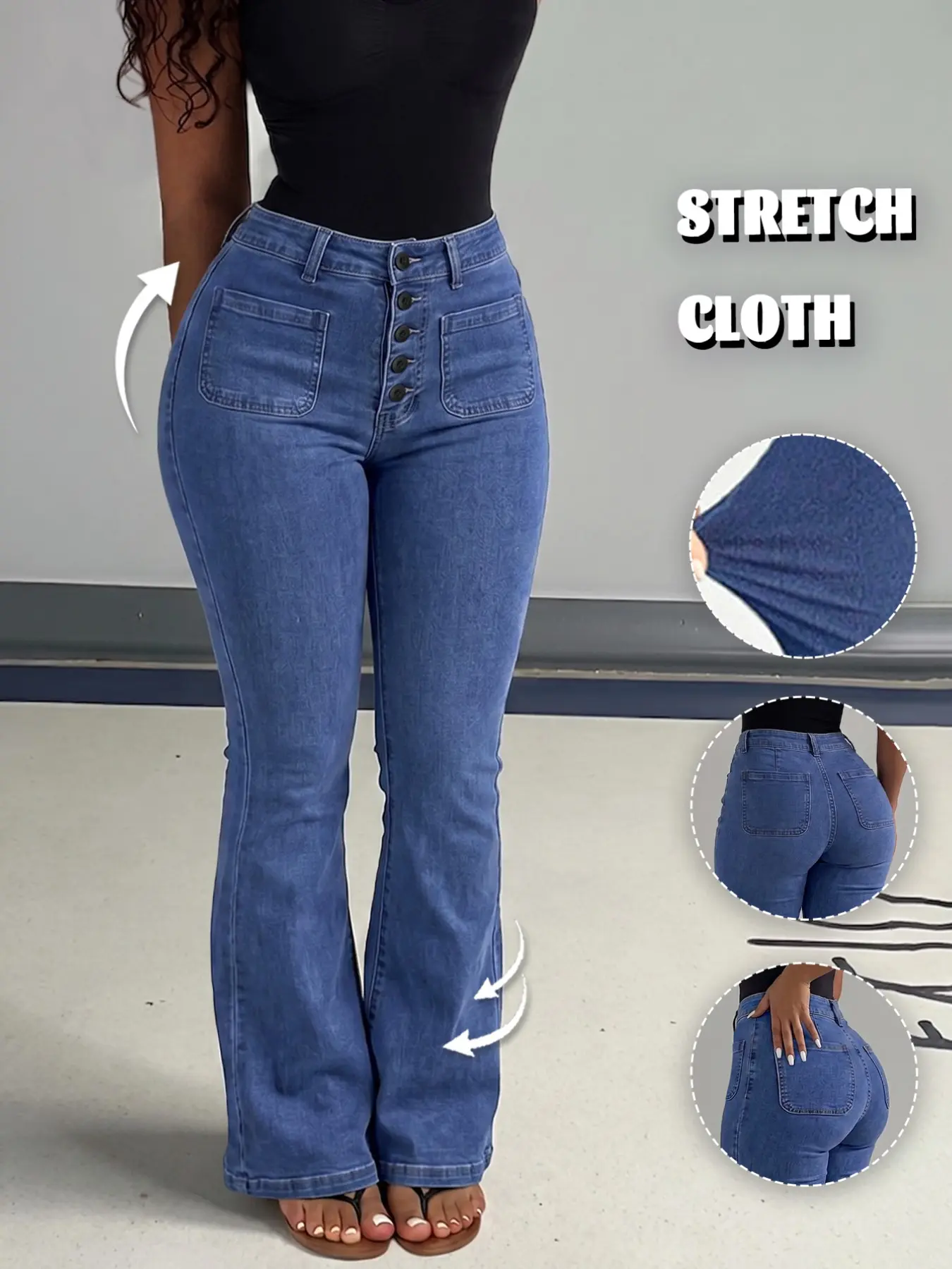 GILIPUR High-Stretch High-Waisted Button-Fly Kick-Flare Jeans – Butt-Lifting & Hip-Enhancing; Slim-Fit Design for a Leg-Lengthening Effect; Versatile Style Suitable for Work or Casual Wear (TChic)