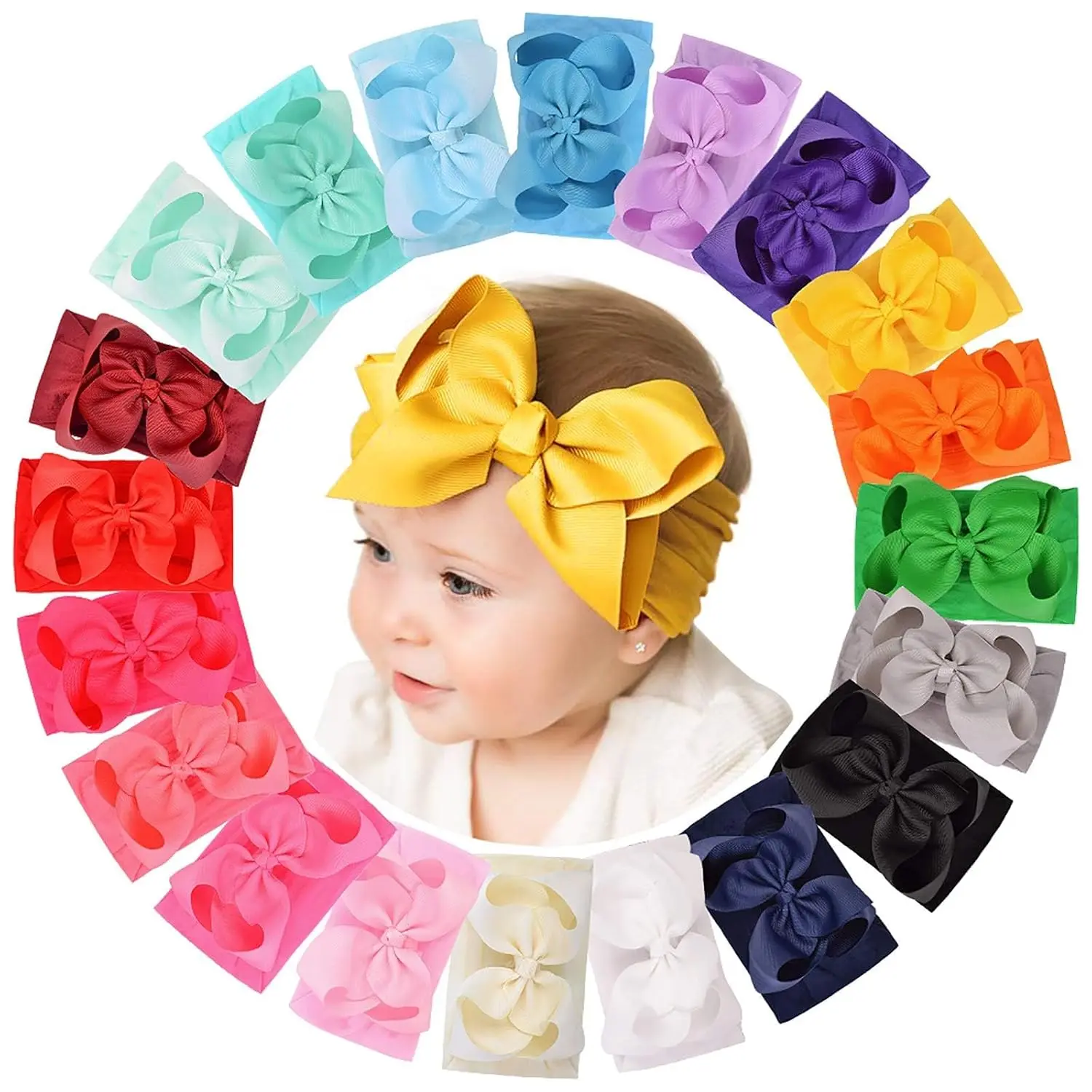 20pcs Baby Girls Bows Headbands Nylon Hairbands Ribbon Bow Elastic Hair Accessories  Newborns Infants Toddlers and Kids New model hairbows