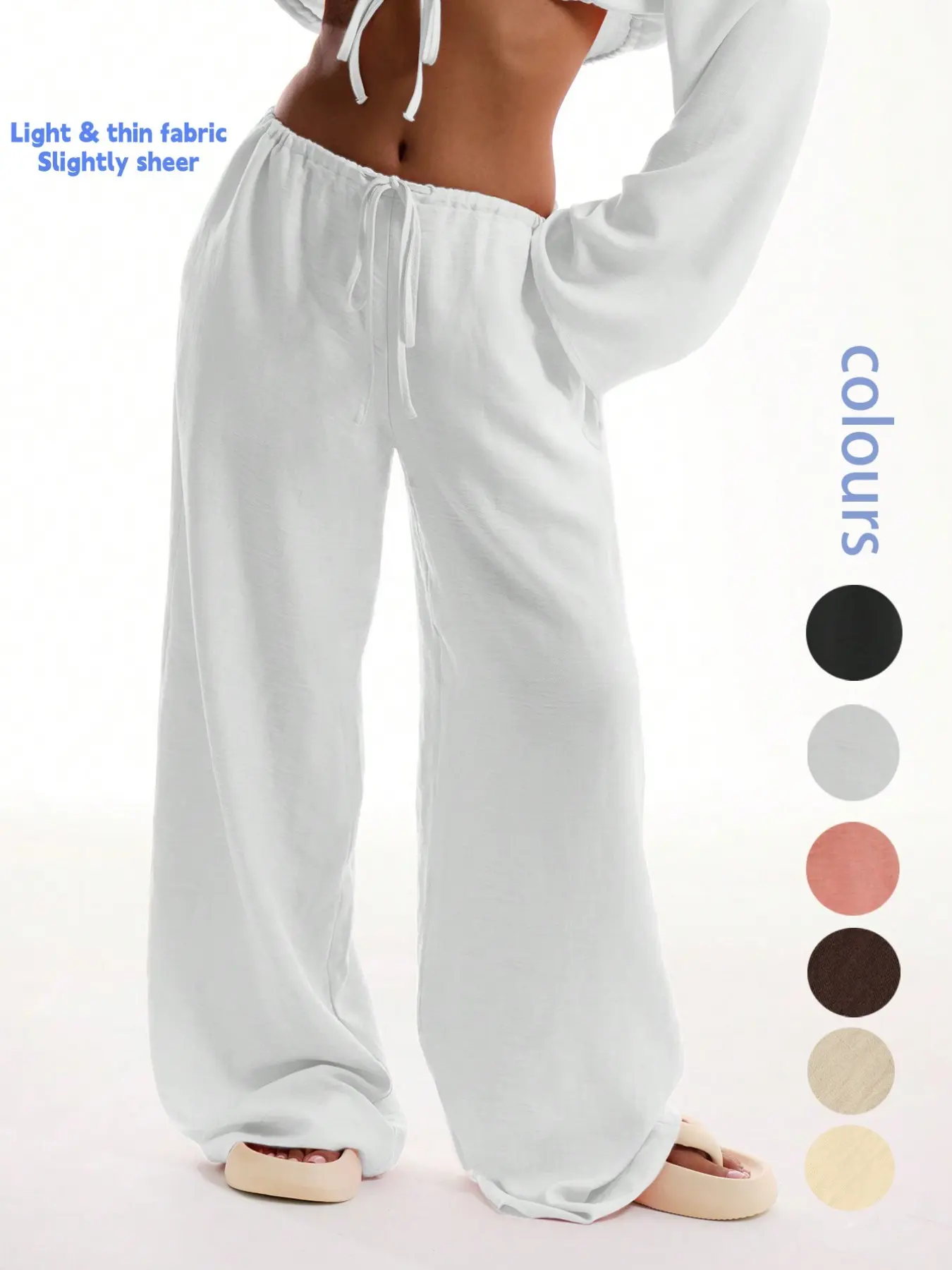 Women's Solid Casual Loose Pocket Woven Thin Sheer Pants, Casual Comfy Wide Leg Trousers for Beach Vacation Holiday, Ladies Bottoms for All Seasons, Baggy Legged Pants