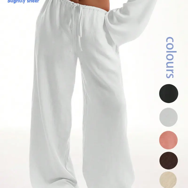 Women's Solid Casual Loose Pocket Woven Thin Sheer Pants, Casual Comfy Wide Leg Trousers for Beach Vacation Holiday, Ladies Bottoms for All Seasons, Baggy Legged Pants