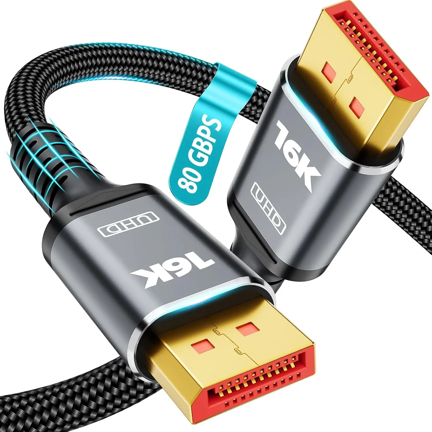 80Gbps Displayport Cable 2.1 5FT, [VESA Certified] DP 2.1 Cable 16K Military-Grade Braided Cable, 16K@60Hz, 8K@120Hz, 4K@240Hz, Compatible HDR10 DSC 1.2a, FreeSync G-Sync Gaming Monitor 5090 7900XTX,Protective,Case,HDMI,Splitter,Ultra,Android,sound,effect