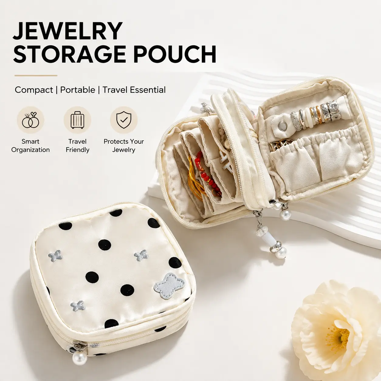 Women's Travel Fabric Jewelry Organizer Pouch - Accordion Fold, Zipper Closure, Tangle-Free Storage for Necklaces, Crystal Bracelets, Rings & Earrings, Gift for Her-YY1, Fabric Pouch