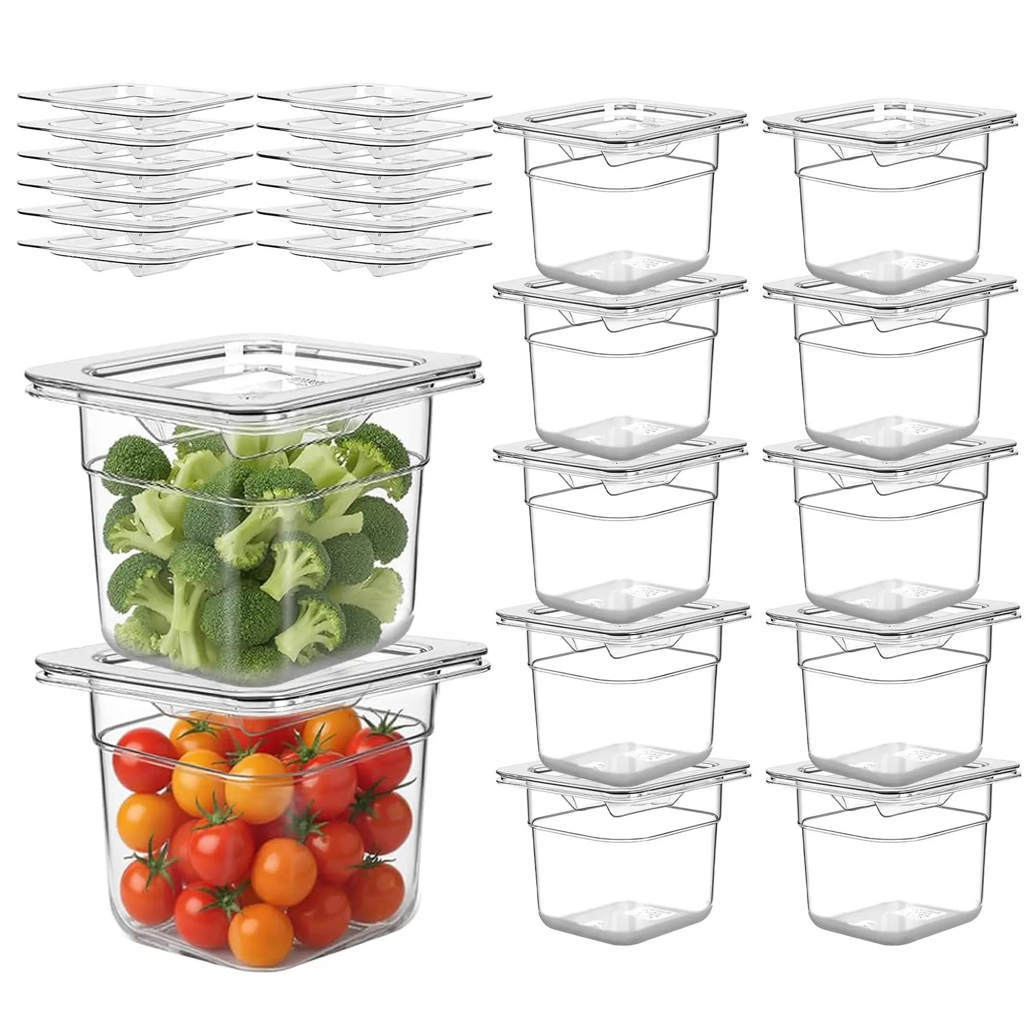 Durable & Stackable Clear Acrylic Food Pan Set - 12 Piece 1/6 Size Containers with Lids - Transparent, Professional Food Storage Solution for Restaurant, Hotel, Salad Bar, Catering