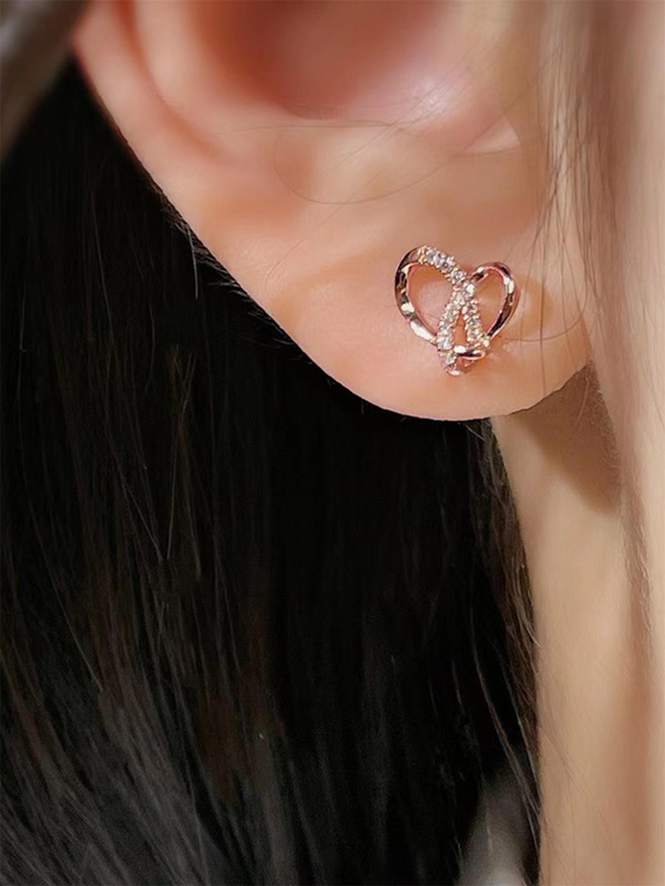 Rhinestone Heart Design Stud Earrings As Gift Summer 2024 Fashion Elegant Women's Anniversary Wedding Engagement Party Jewelry Gift High Quality Earrings