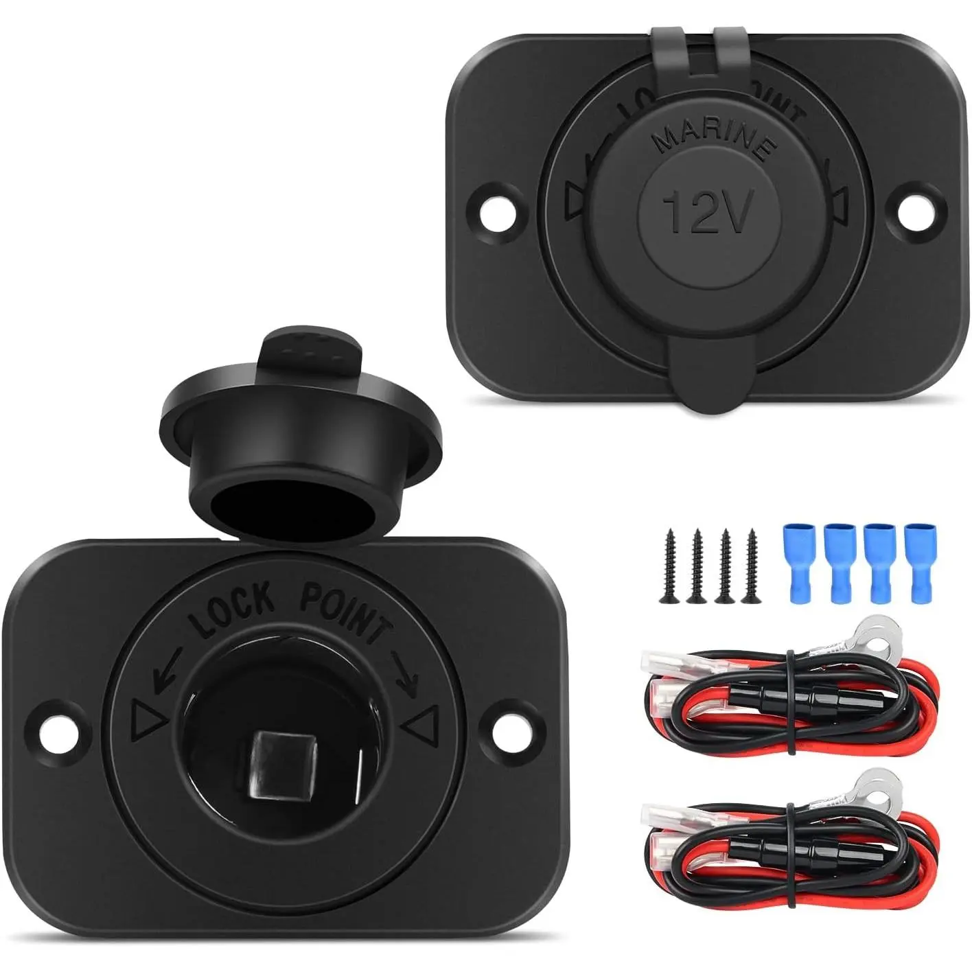 2 Pack Car Cigarette Lighter Socket DC 12V Waterproof Power Outlet Adapter Replacement with Terminals Wires and Screws for Marine Boat Motorcycle, Boat, Car,Truck, RV, ATV