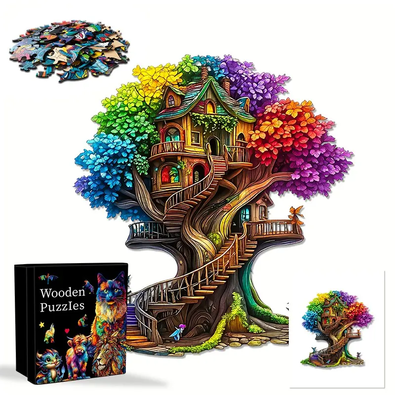 501 Piece Wooden Puzzle, Fairy Tale House & Magic Forest Design, Adult & Family Challenge Puzzle Game, High-Quality Boxed, Holiday Gift, Fantasy Aesthetics